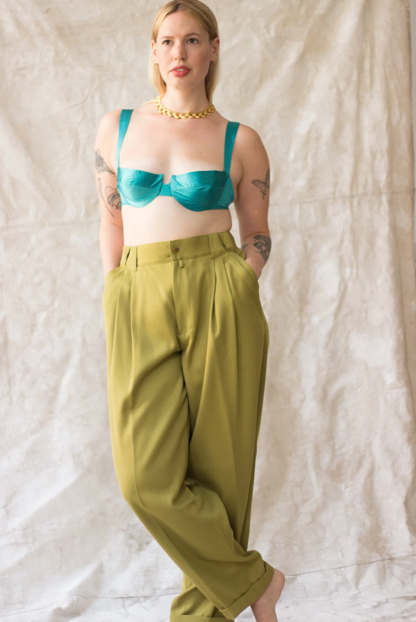 1980s Versus Gianni Versace Chartreuse Draped Trousers — Wayward